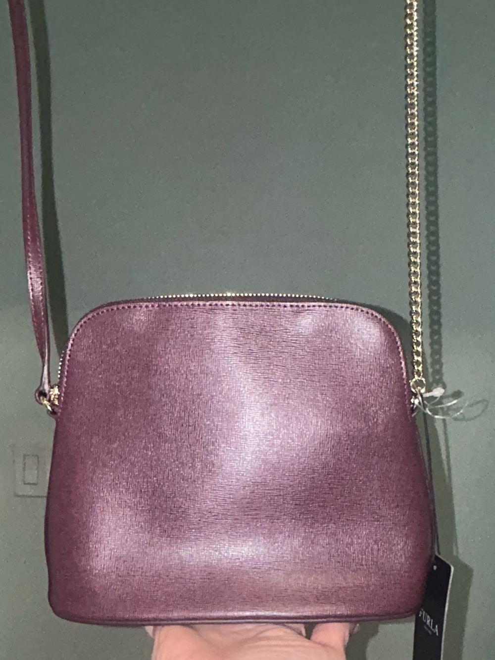 Furla Atena Small Dome Crossbody Saffiano Leather in Plum. NWT. COA Included. - Picture 9 of 15